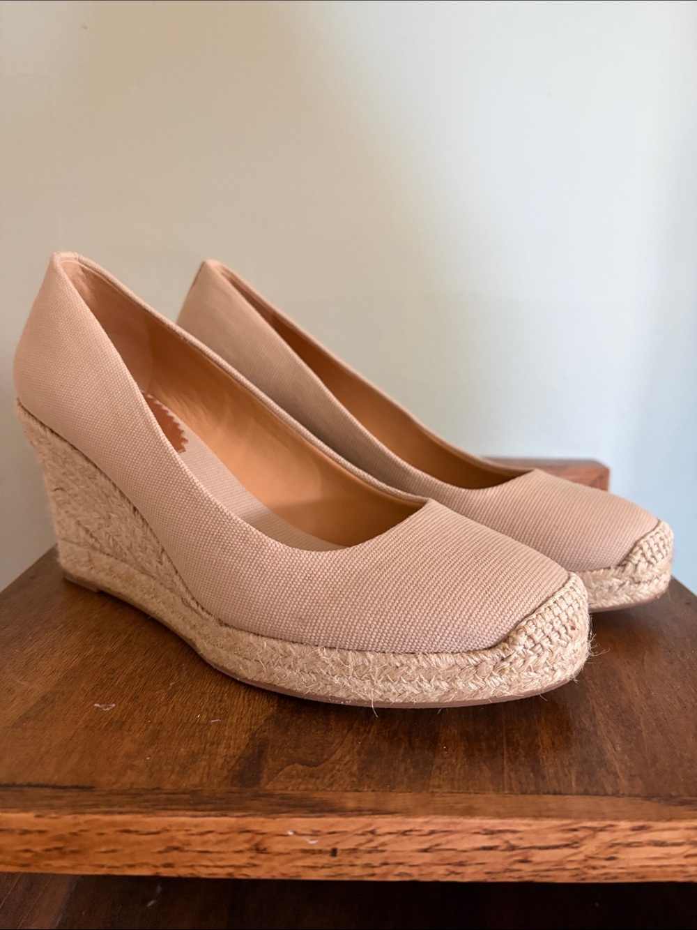 J. Crew Neutral Beige Canvas Espadrille Wedge Pumps - Women's size 7.5